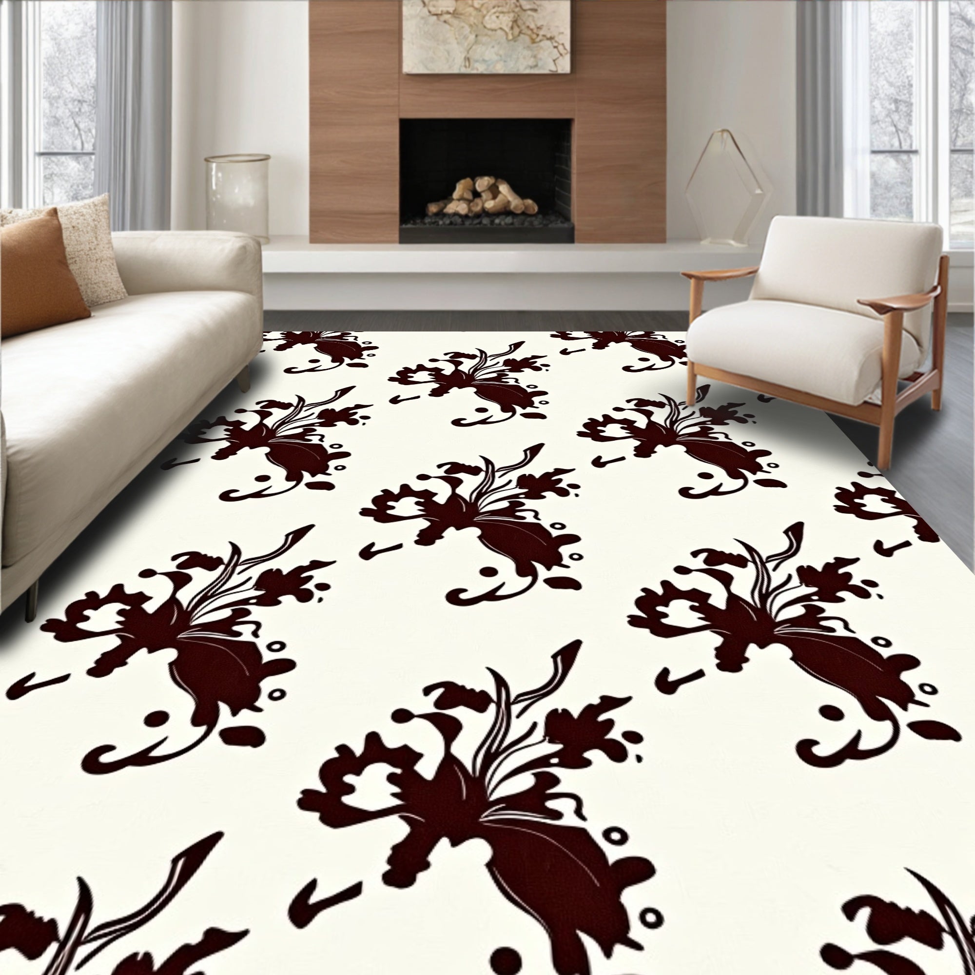 Dark Floral Scroll Pattern Rug
