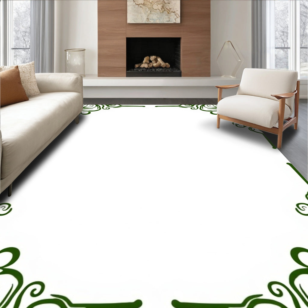 Elegant Green Floral Scrollwork Design Rug
