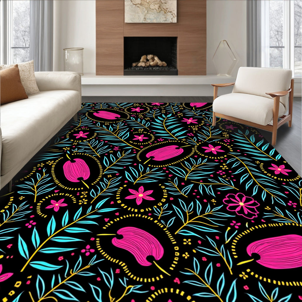 Vibrant Floral Botanical Pattern Design Rug