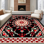 Bold Red Traditional Mandala Pattern Rug