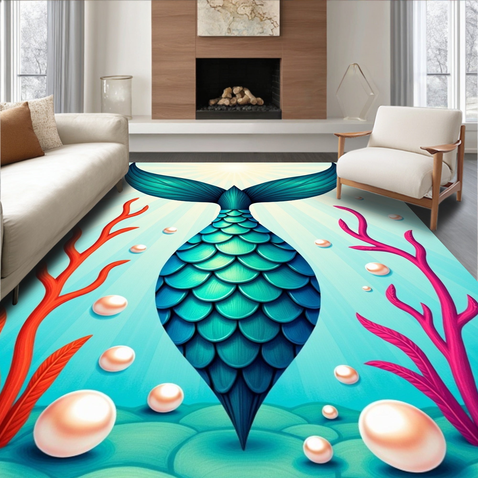 Mermaid Tail With Pearls Pattern Rug
