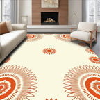 Orange Mandala Patterned Cream Rug