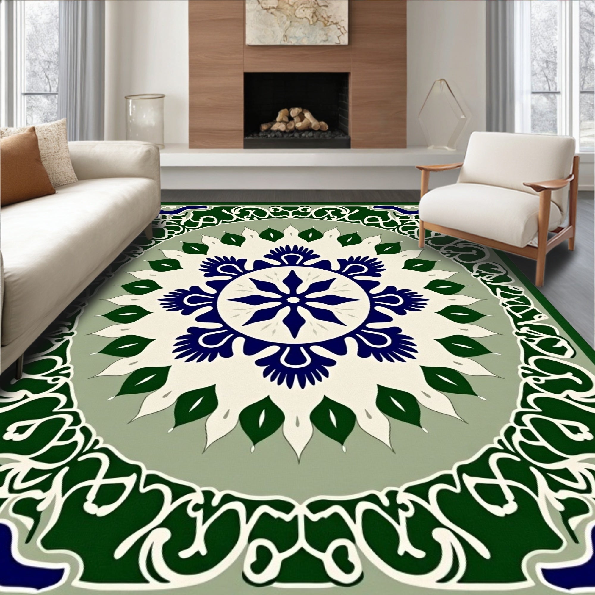 Intricate Floral medallion Border Rug