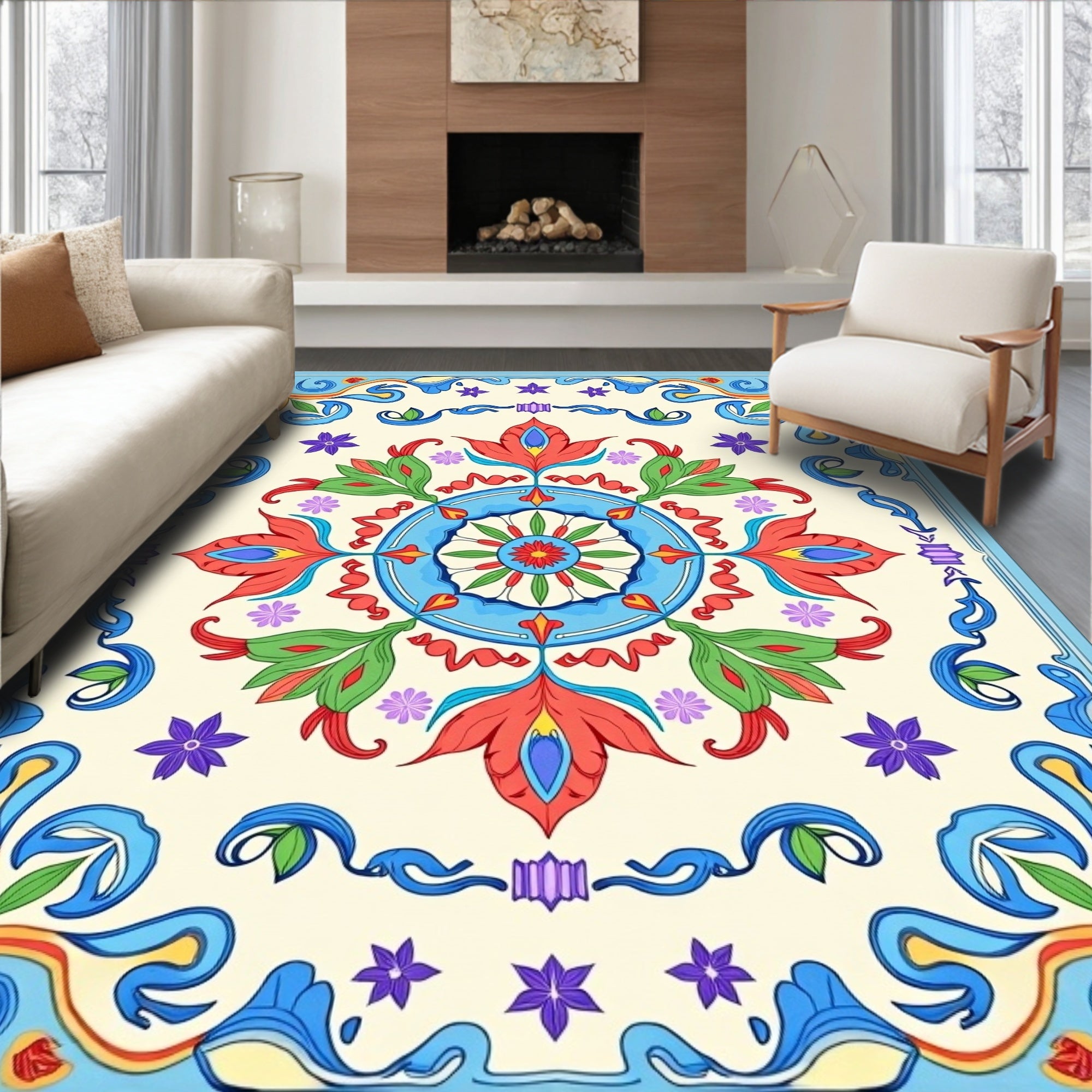 Vibrant Floral Medallion Pattern Rug