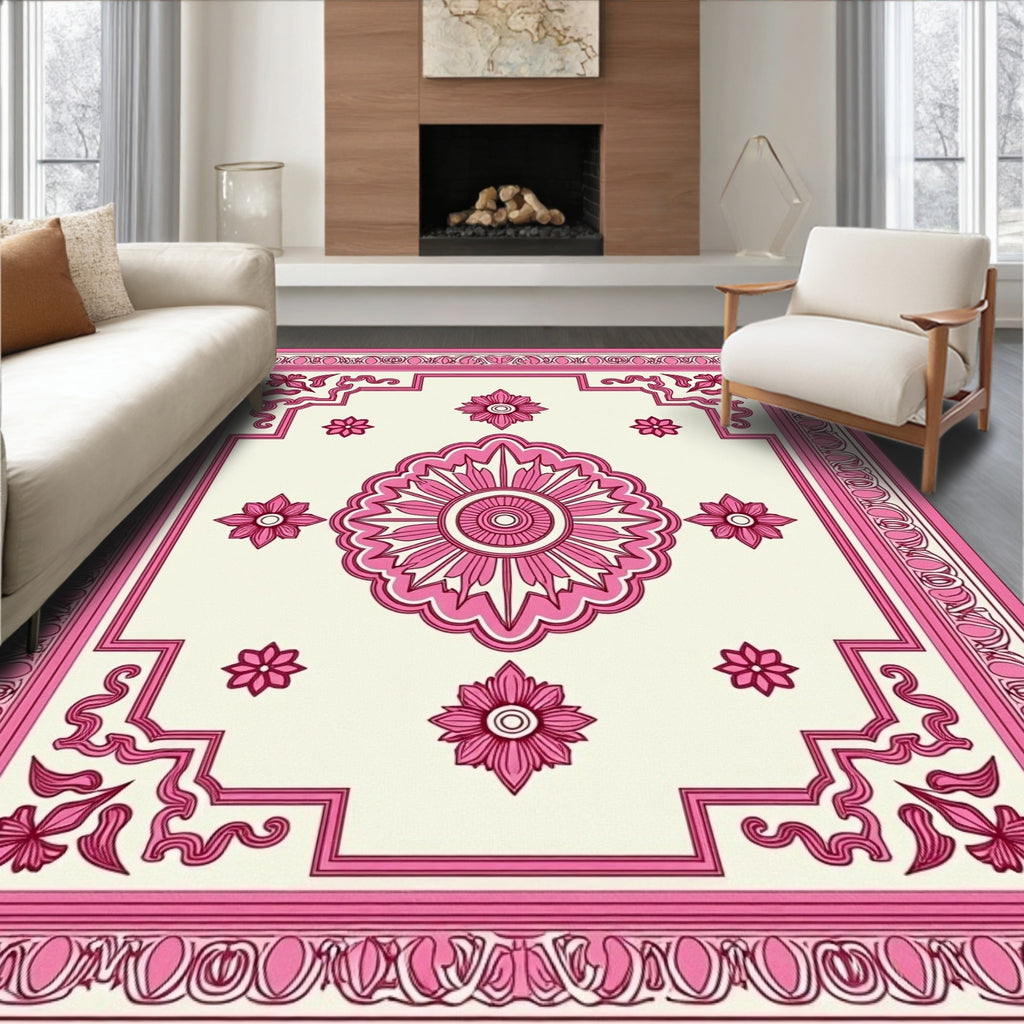 Pink Floral Mandala Design Rug