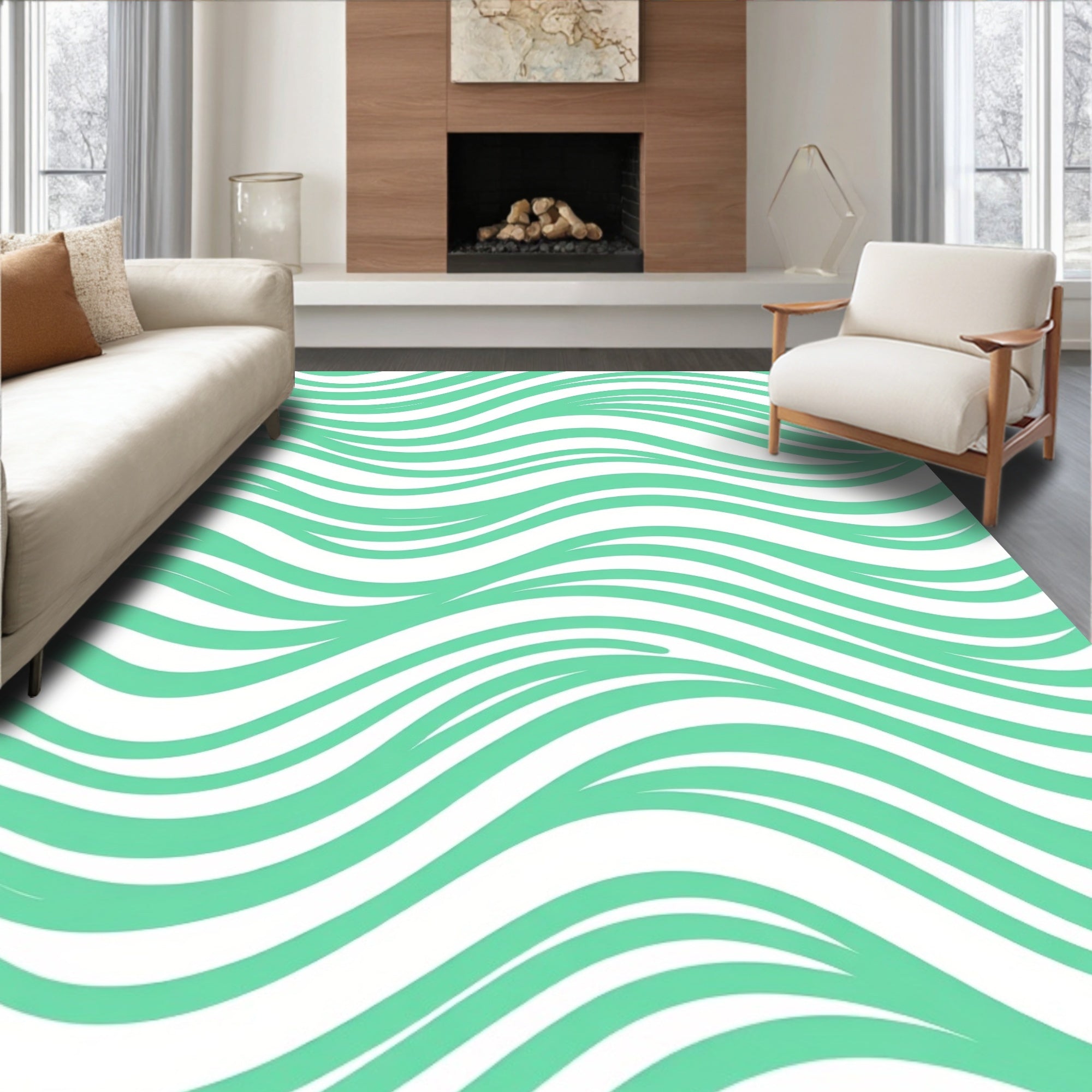 Serene Aqua Wavy Stripes Rug