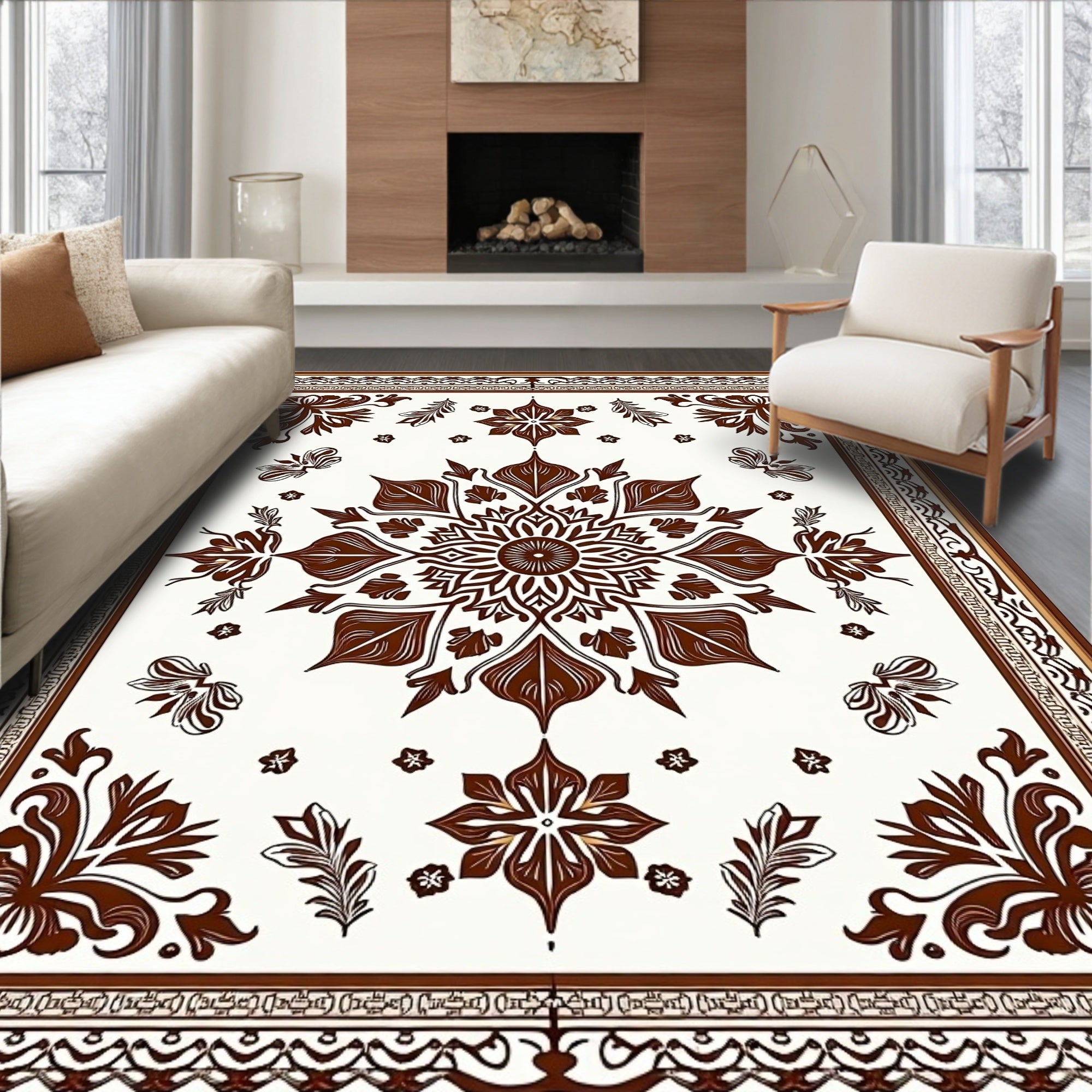 Brown Floral Mandala Inspired Design Rug