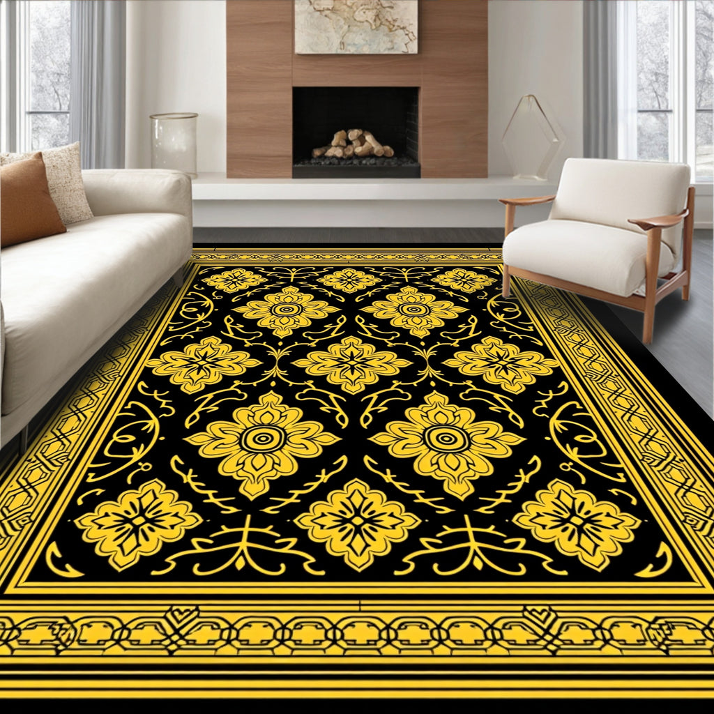 Grand Yellow Floral Intricate Border Rug