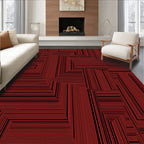 Red Black Abstract Geometric Lines Rug