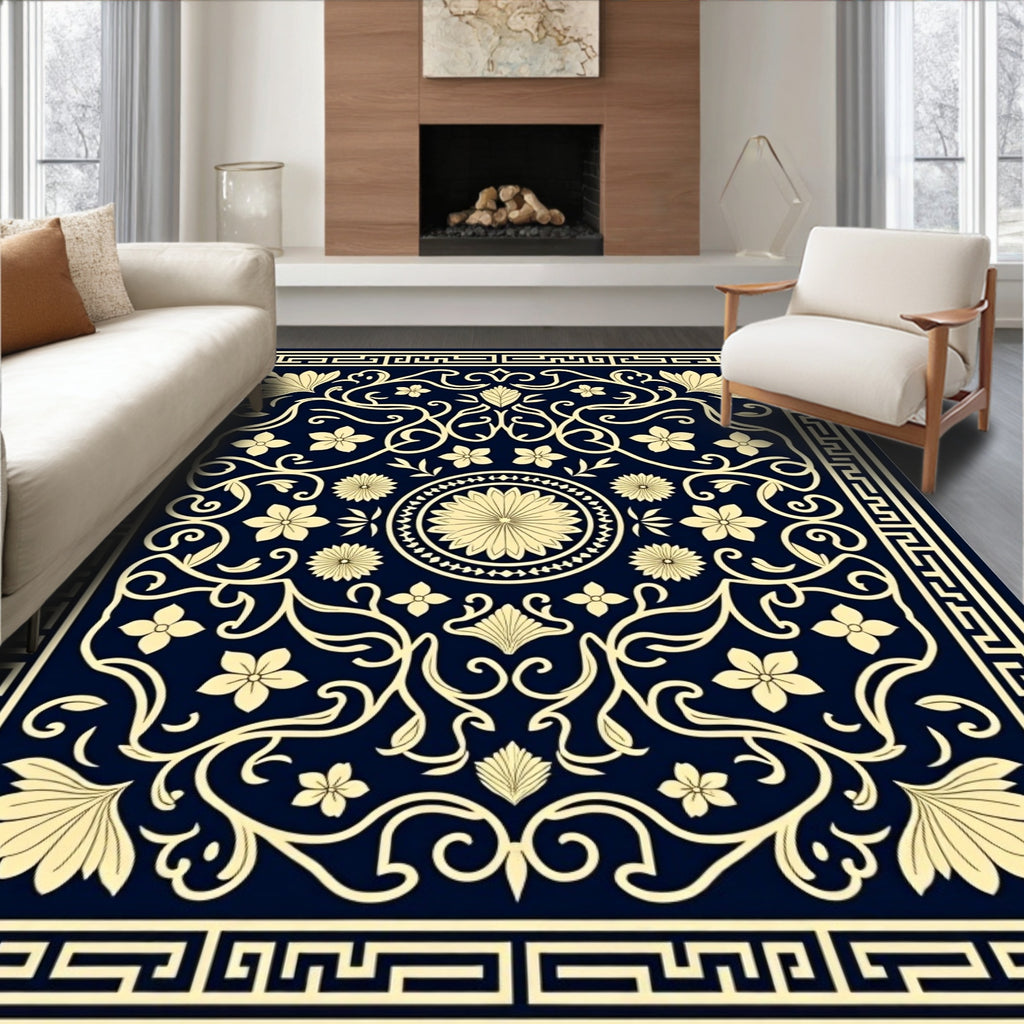 Classic Floral Scroll Border Design Rug