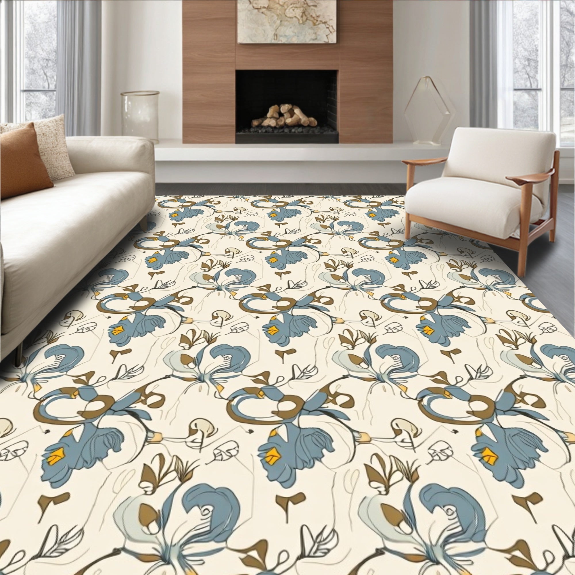 Blue Floral Abstract Pattern Design Rug