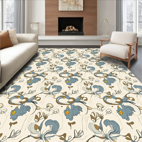 Blue Floral Abstract Pattern Design Rug