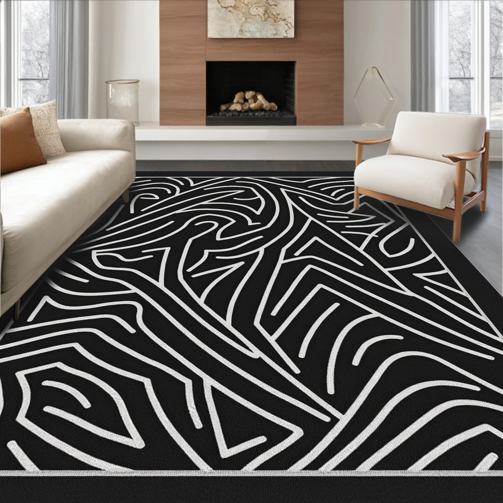 Bold Abstract Maze Line Art Rug