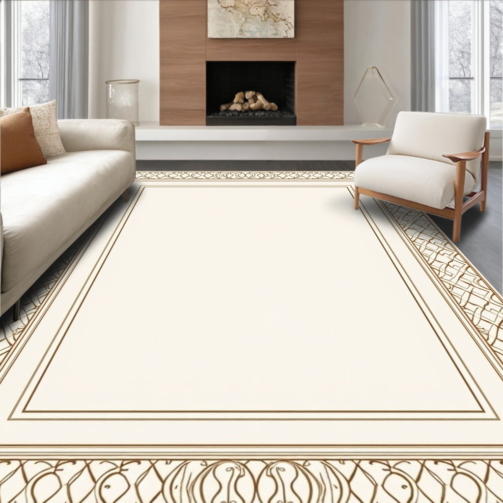 Intricate Gold Swirl Border Design Rug