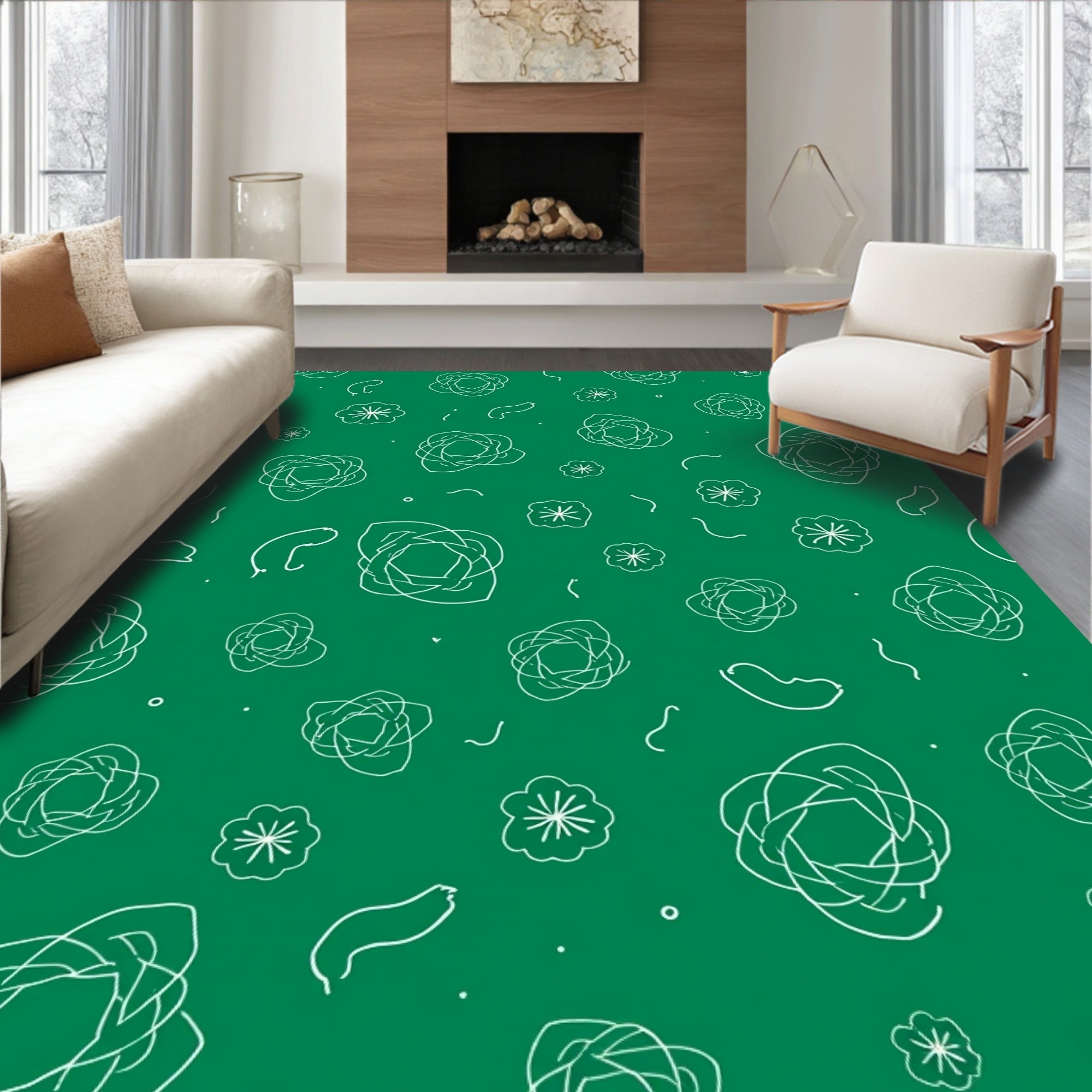 Simple White Floral Pattern Rug