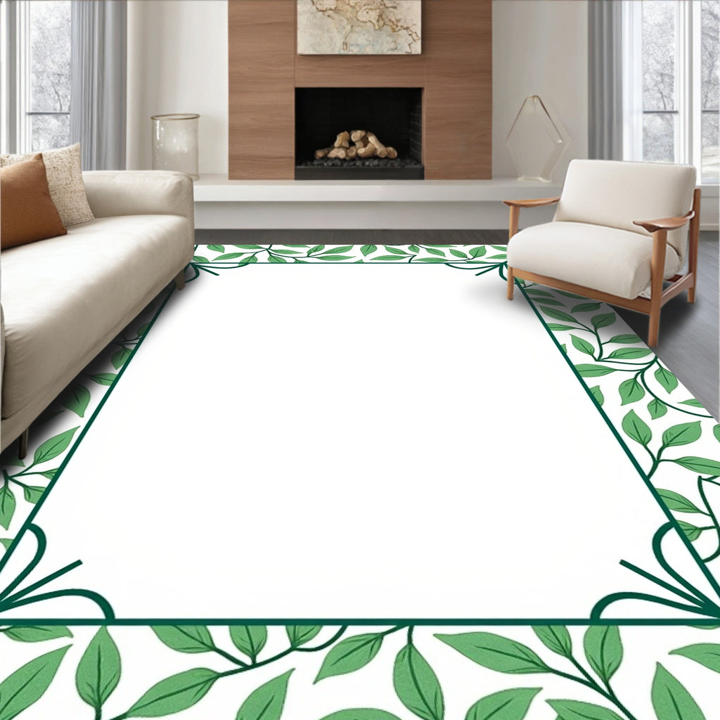 Green Leaf Vine Border Rug