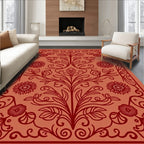 Ornate Coral Floral Vine Pattern Rug