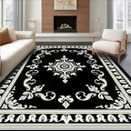Classic Black White Scroll Pattern Rug