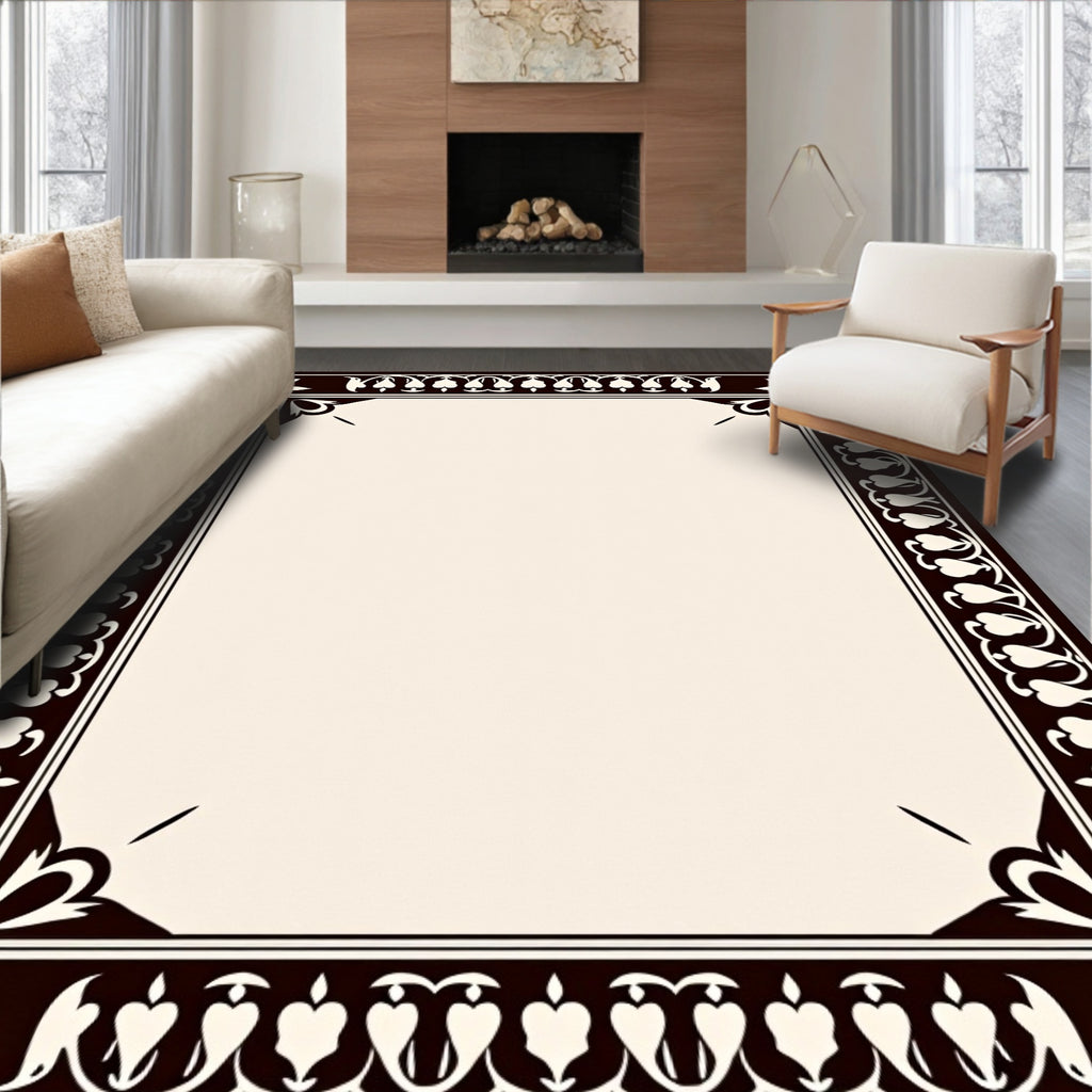 Ornate Floral Border Pattern Rug