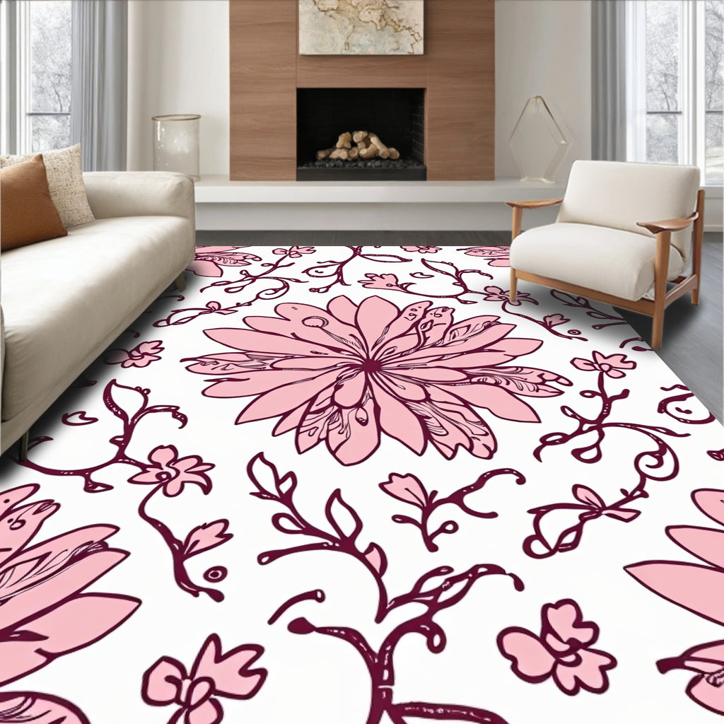 Pink Floral Vine Pattern Rug
