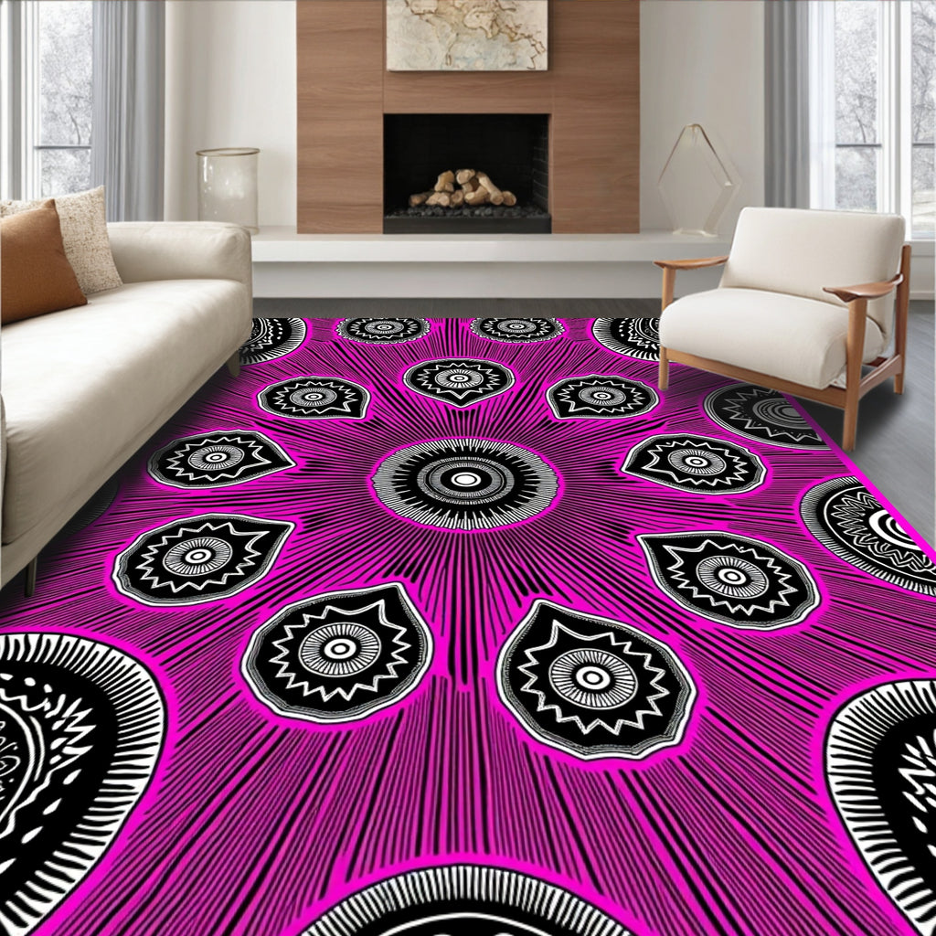 Vibrant Pink Psychedelic Floral Pattern Rug