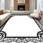 Ornate Black Floral Border Design Rug