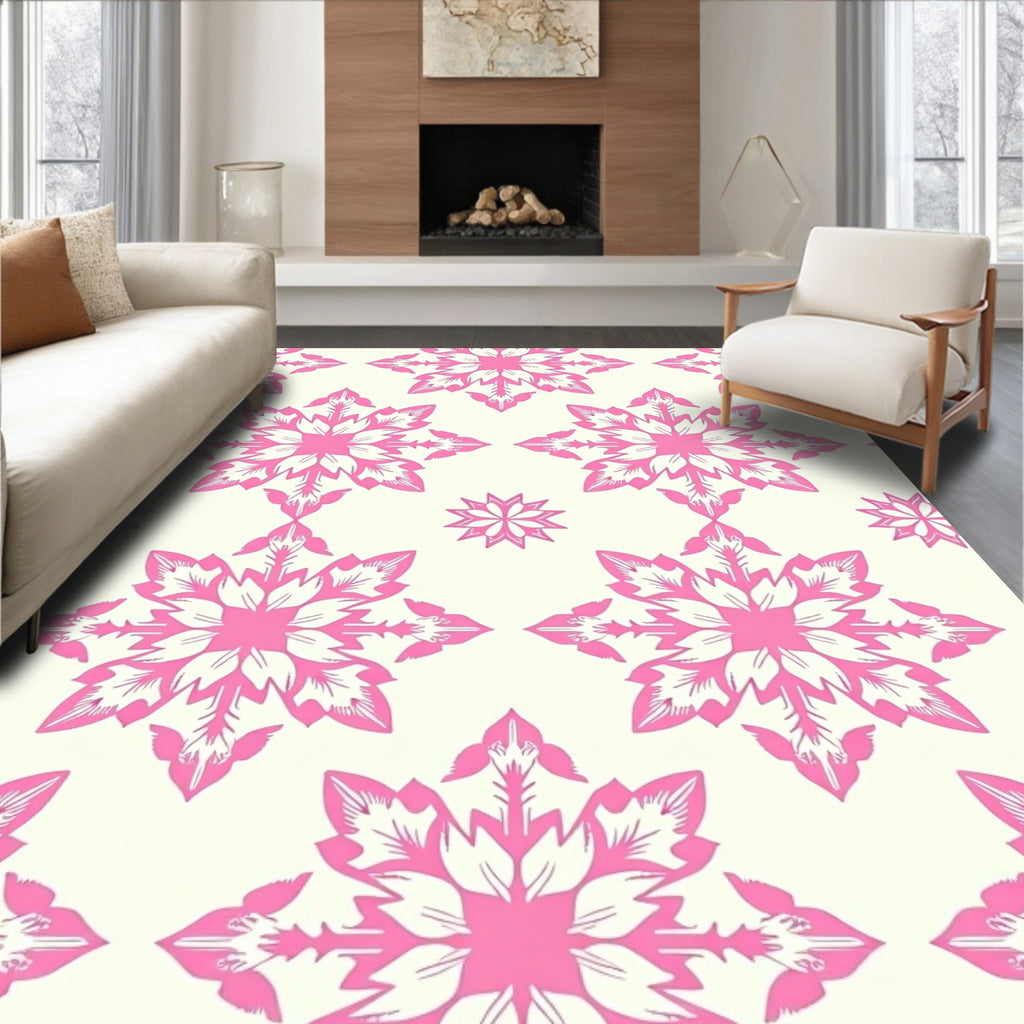 Pink Floral Starburst Pattern Rug
