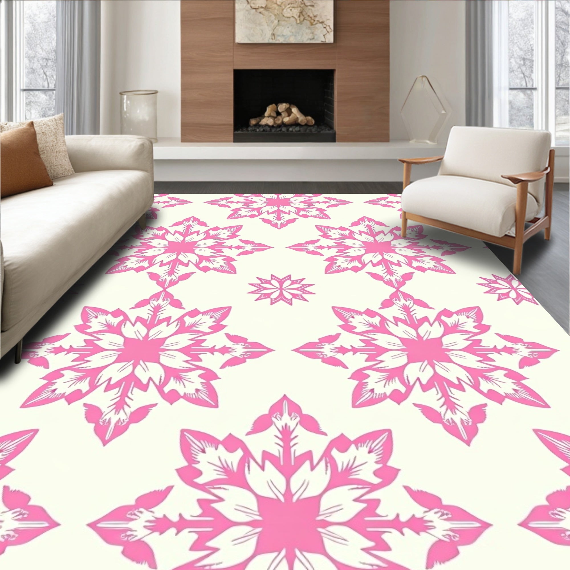 Pink Floral Starburst Pattern Rug