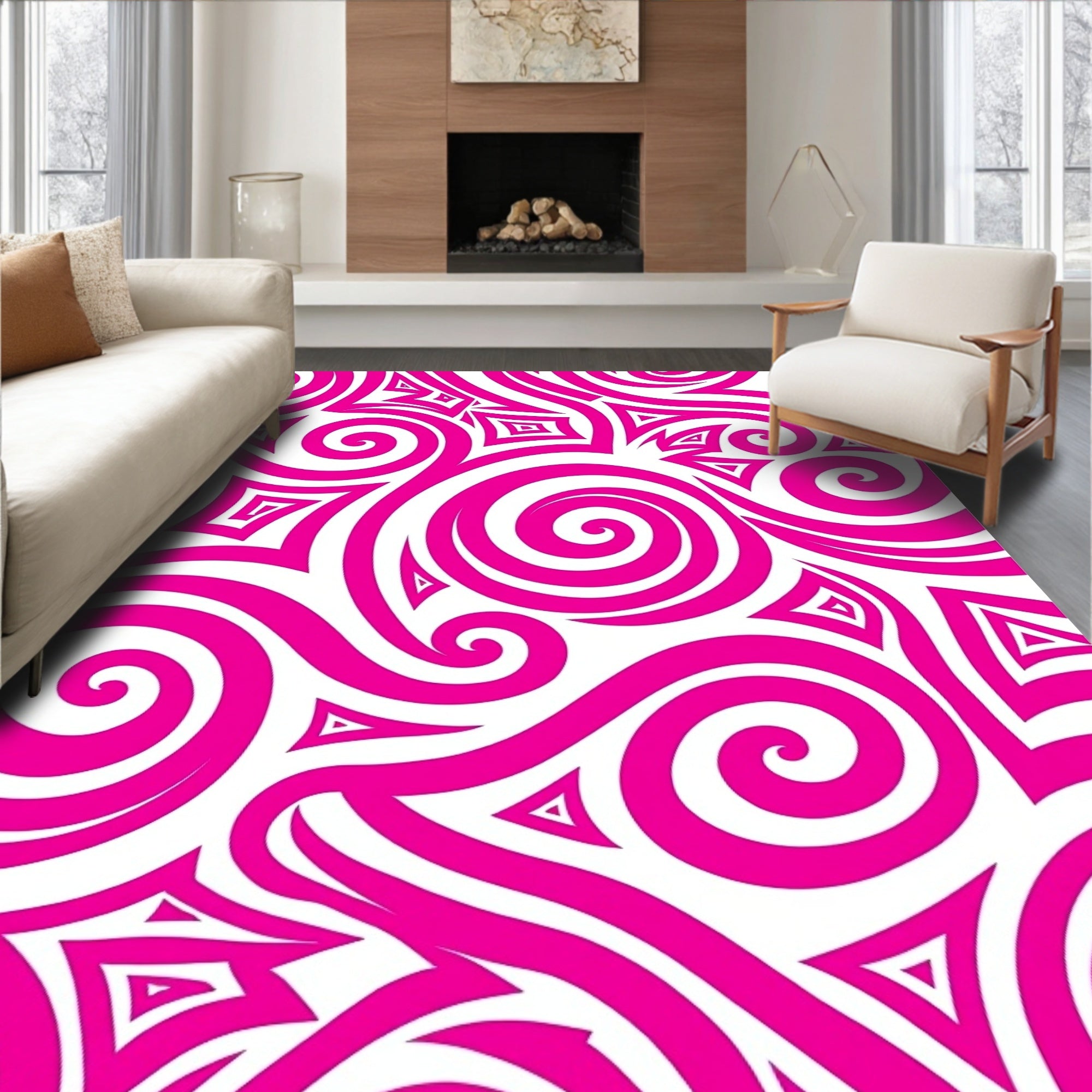 Bold Pink Swirl Triangle Pattern Rug