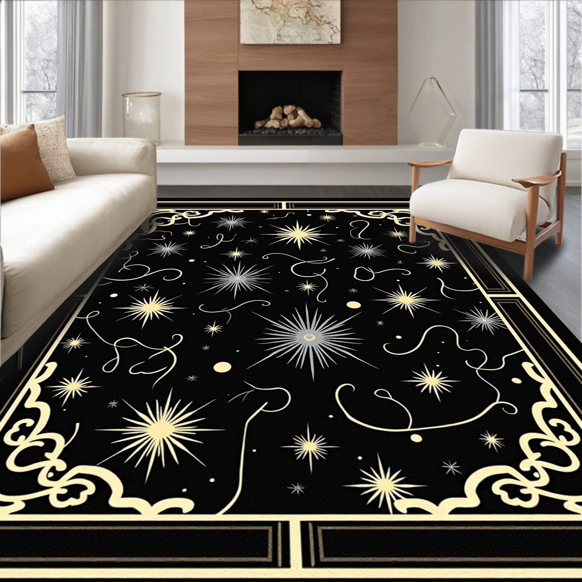 Art Deco Celestial Starburst Pattern Rug