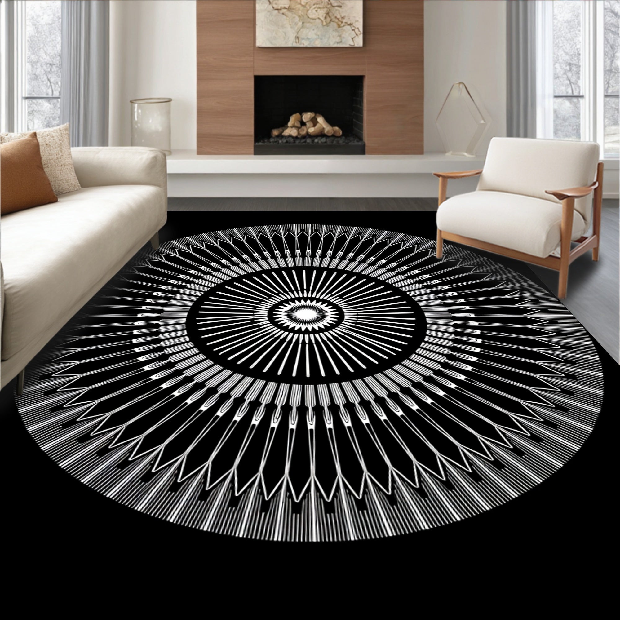 Concentric Geometric Sunburst Symmetry Design Rug