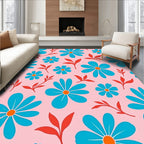 Retro Floral Pattern Red Blue Rug