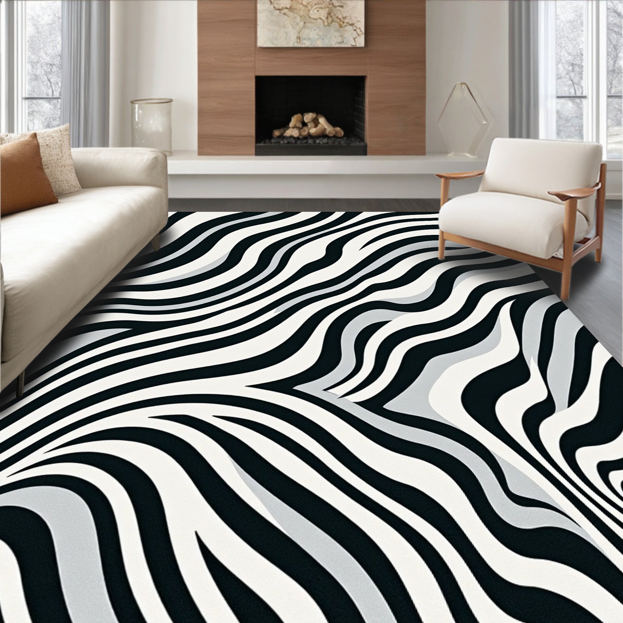 Dynamic Zebra Stripe Pattern Rug