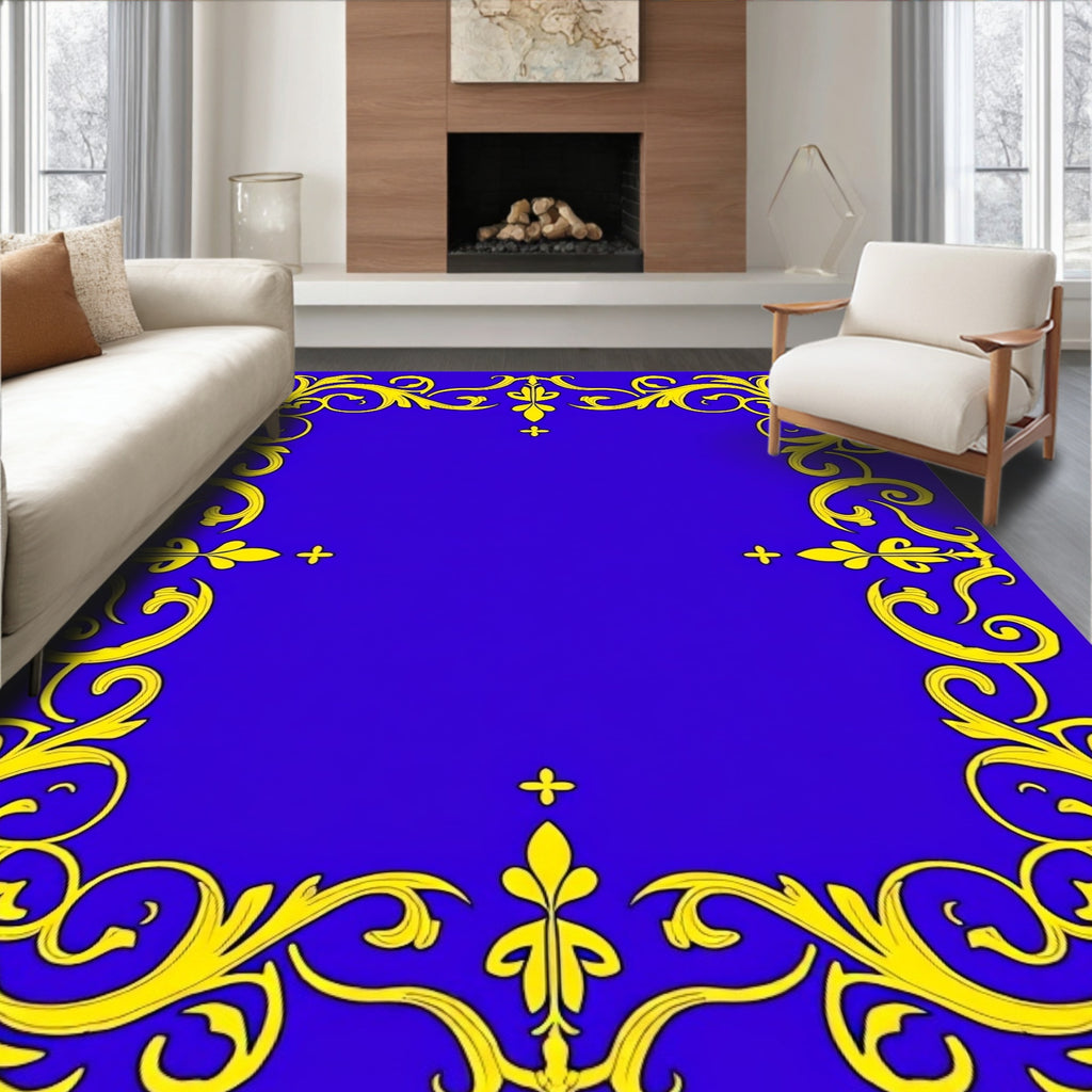 Royal Blue Golden Acanthus Border Rug