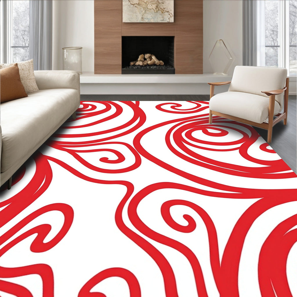Bold Red Swirl Abstract Pattern Rug