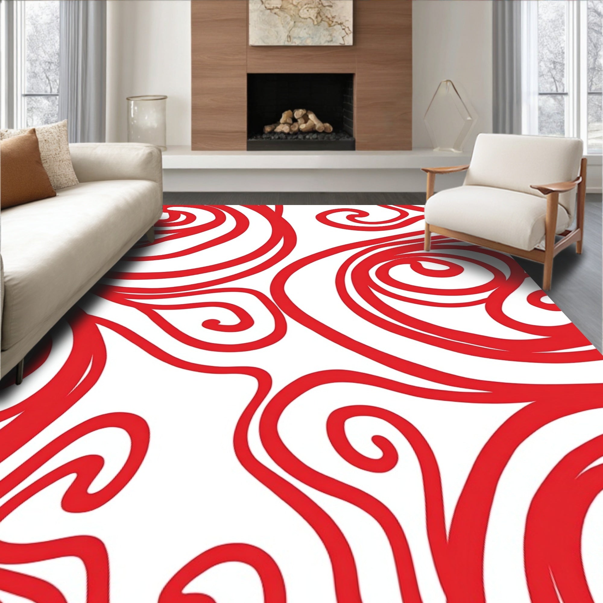 Bold Red Swirl Abstract Pattern Rug