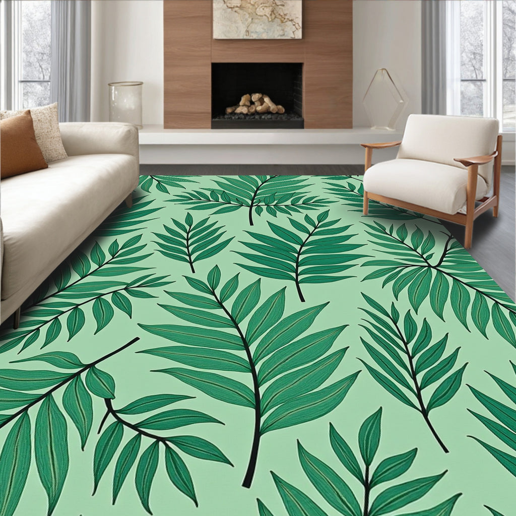Green Tropical Foliage Pattern Rug