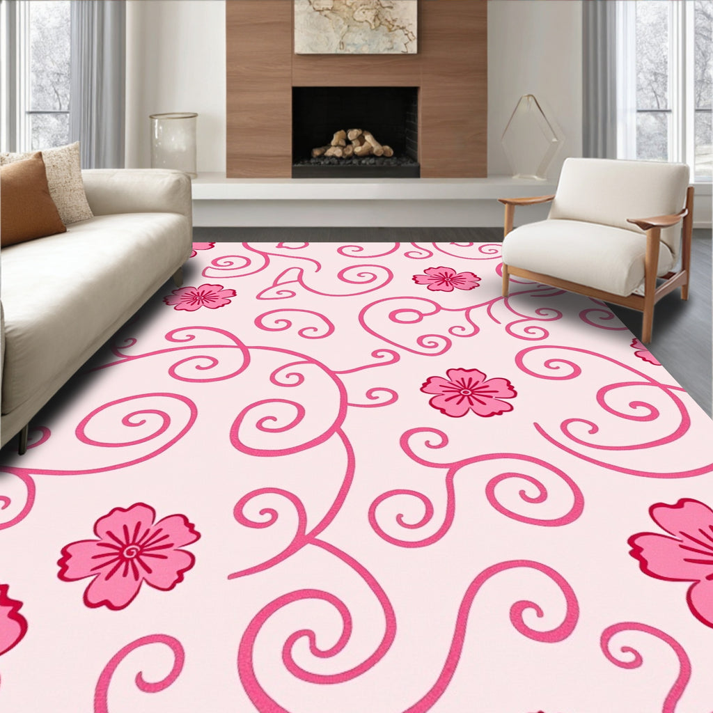 Pink Swirl Floral Pattern Rug