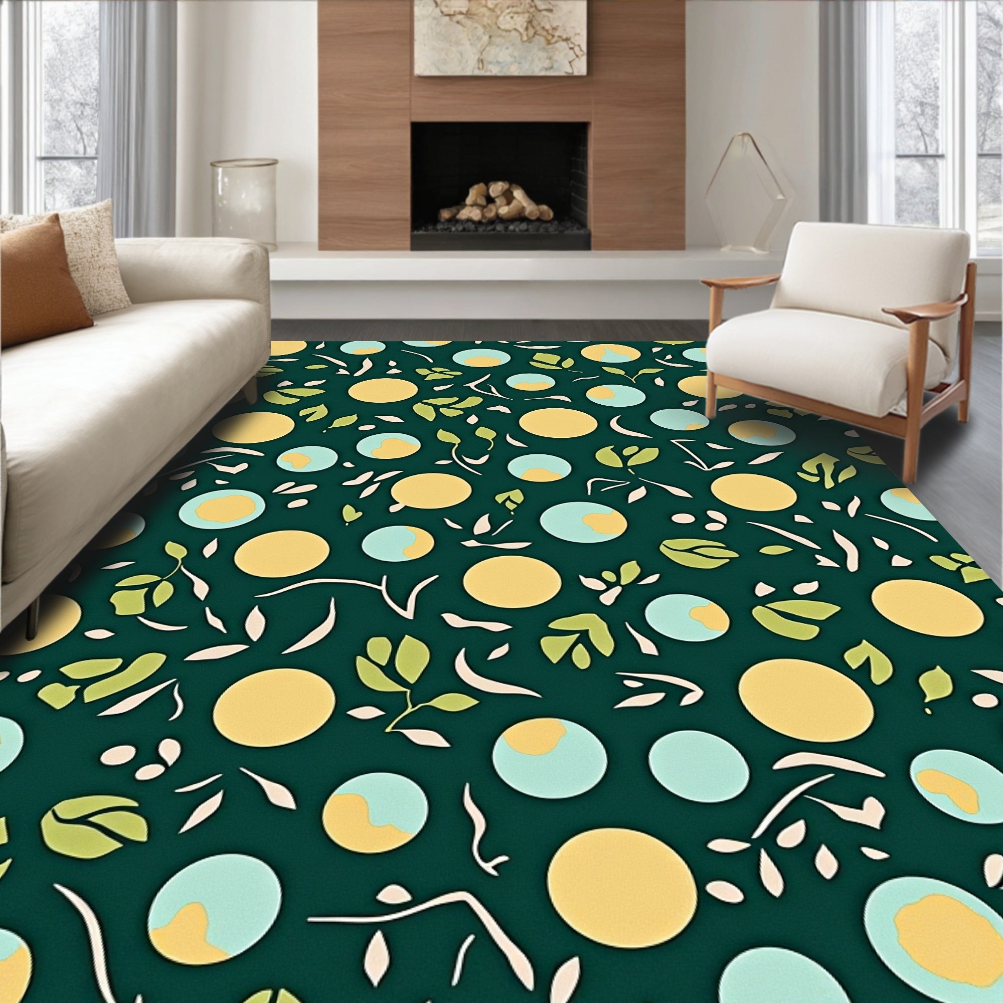 Green Earth Leaf Pattern Rug