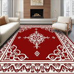 Elegant Red White Floral Border Design Rug