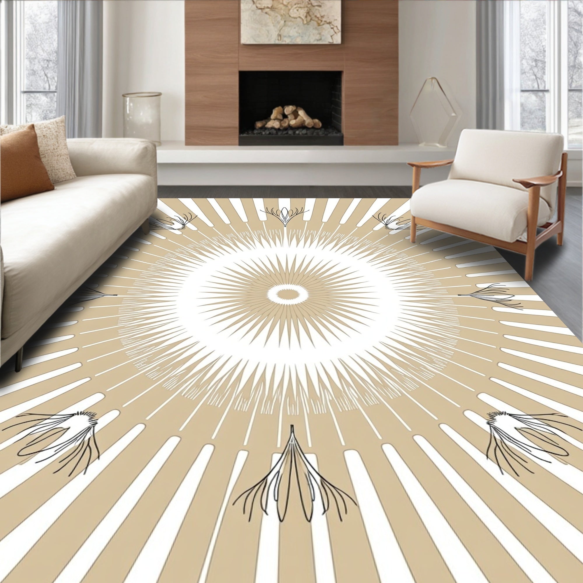 Radiating Sunburst Floral Mandala Pattern Rug
