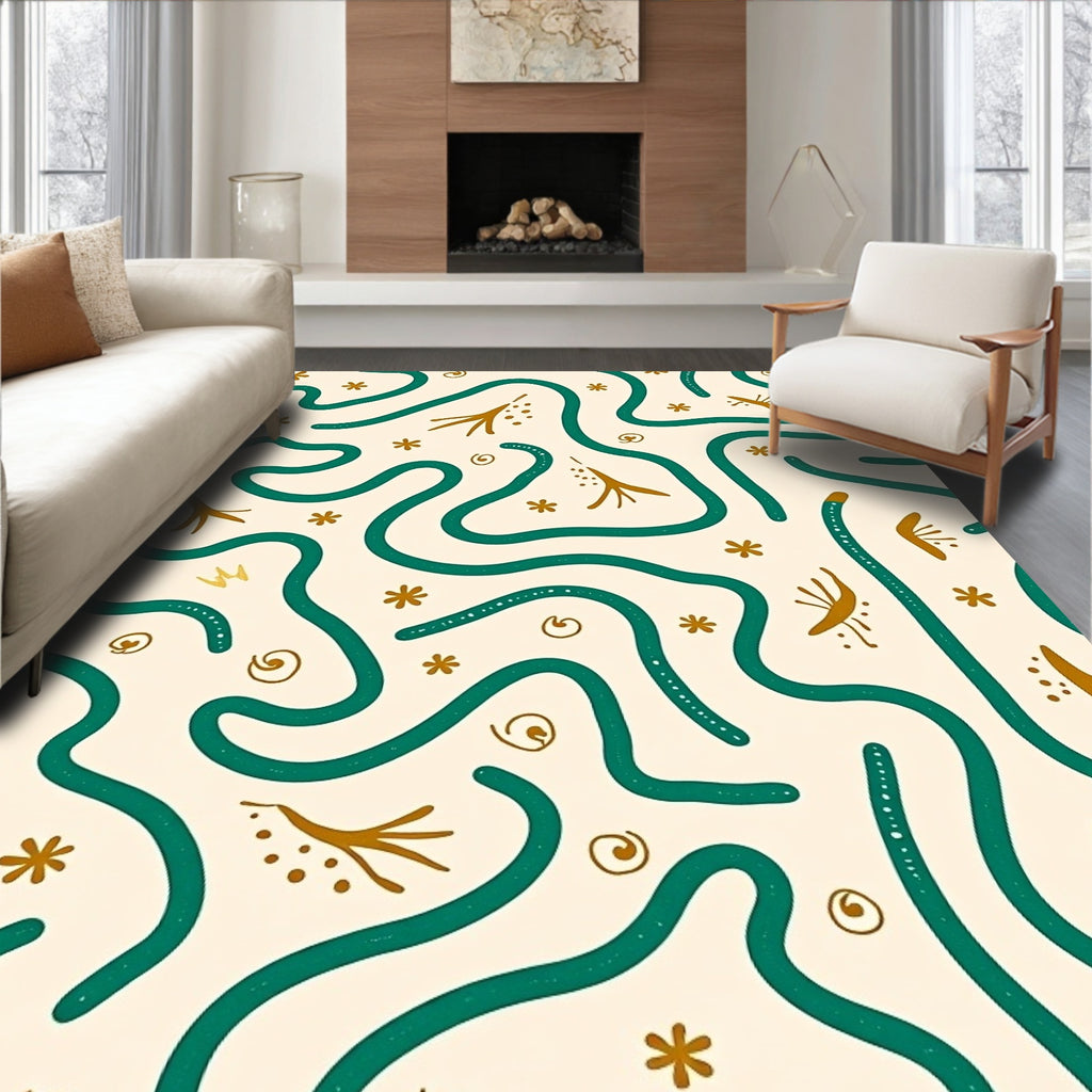 Curved Lines Whimsical Elements Pattern Rug