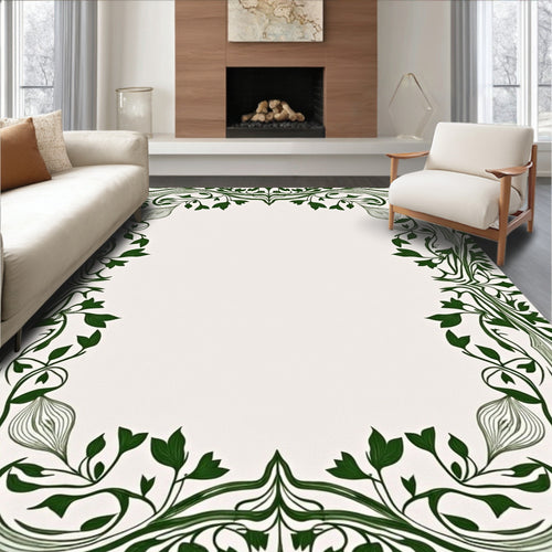 Art Nouveau Dark Green Floral Border Rug