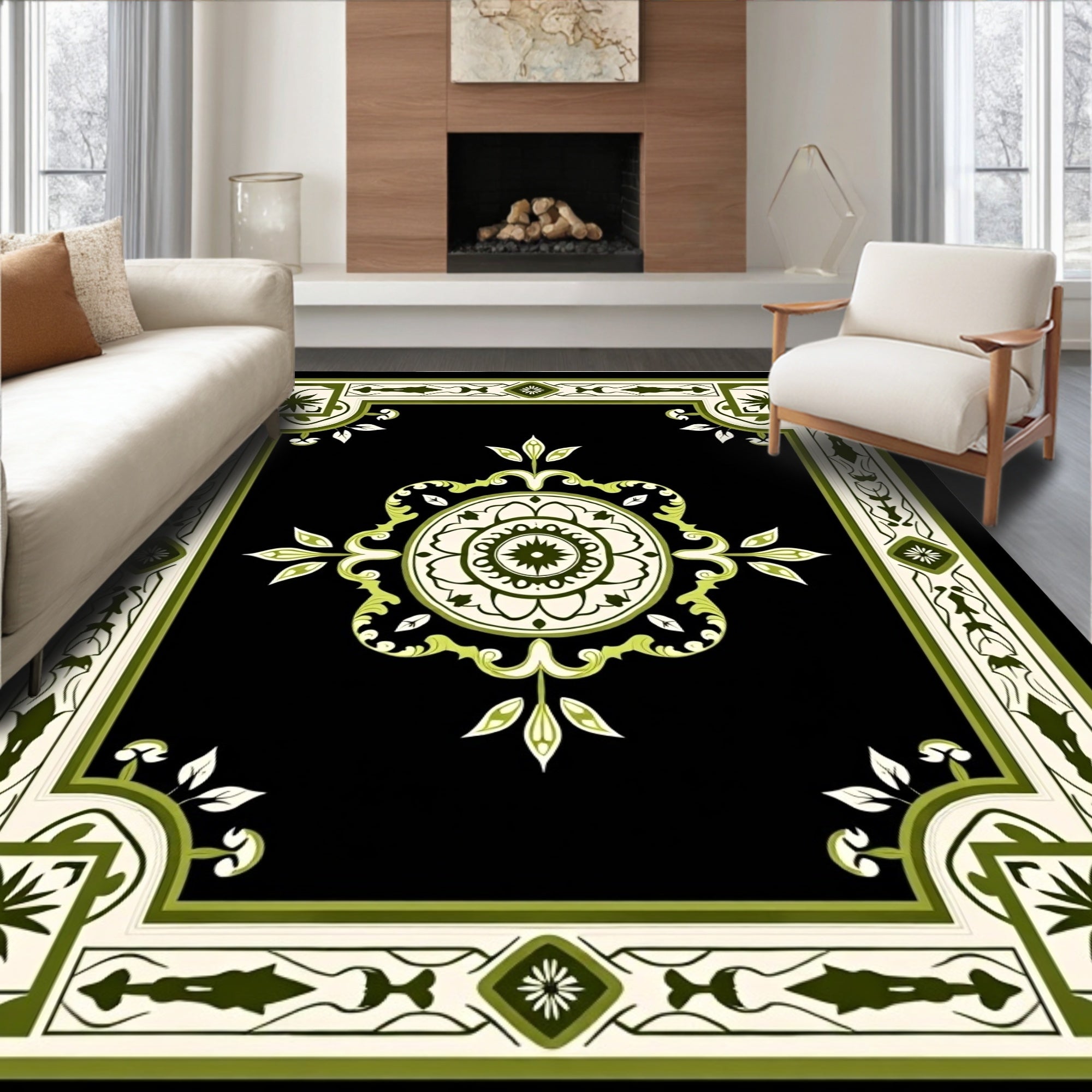 Elegant Green Floral Medallion Rug