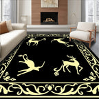 Golden Deer In Ornate Black Frame Rug