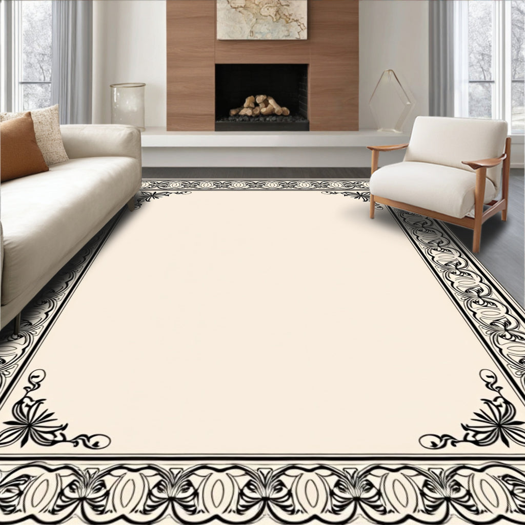 Ornate Floral Border Pattern Rug