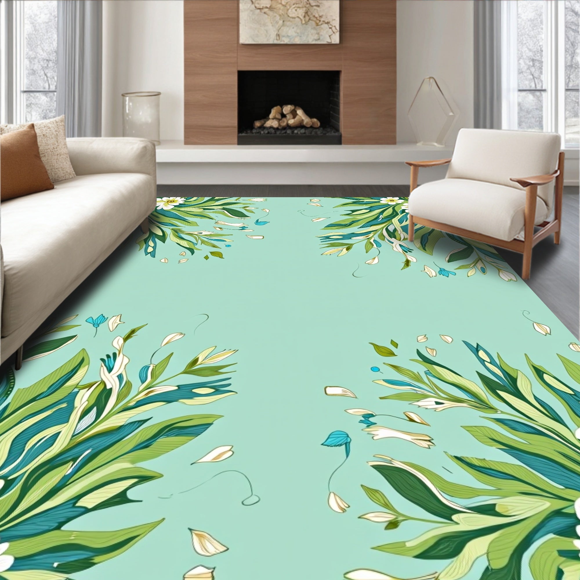 Whimsical Floral Leaf Pattern Rug