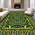 Bold Black Yellow Turquoise Floral Rug