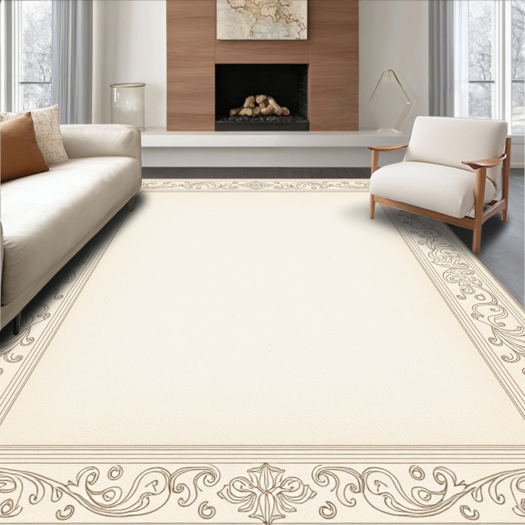 Elegant Scrollwork Decorative Border Design Rug