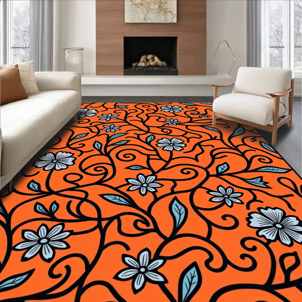 Vibrant Floral Vine Pattern Design Rug
